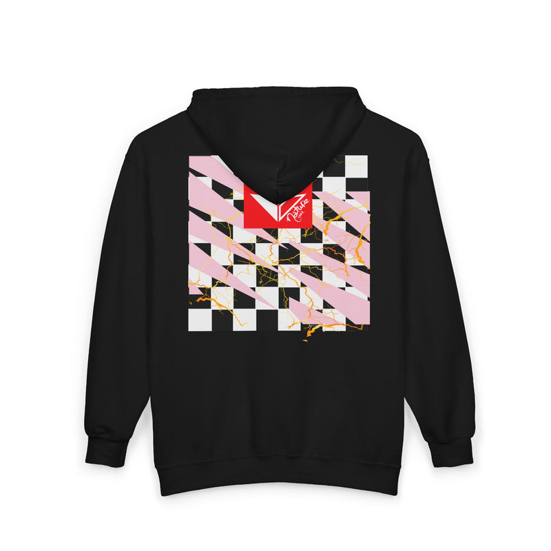 Illuminous Pink Lightning Checkered Full Zip Hoodie w Aloe Sq. Red (Womens)
