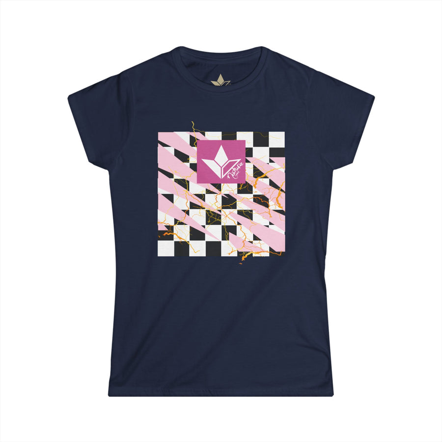 Illuminous Pink Lightning Checkered Short Sleeve T-Shirt w Aloe Pink Sq.(Womens) image 2