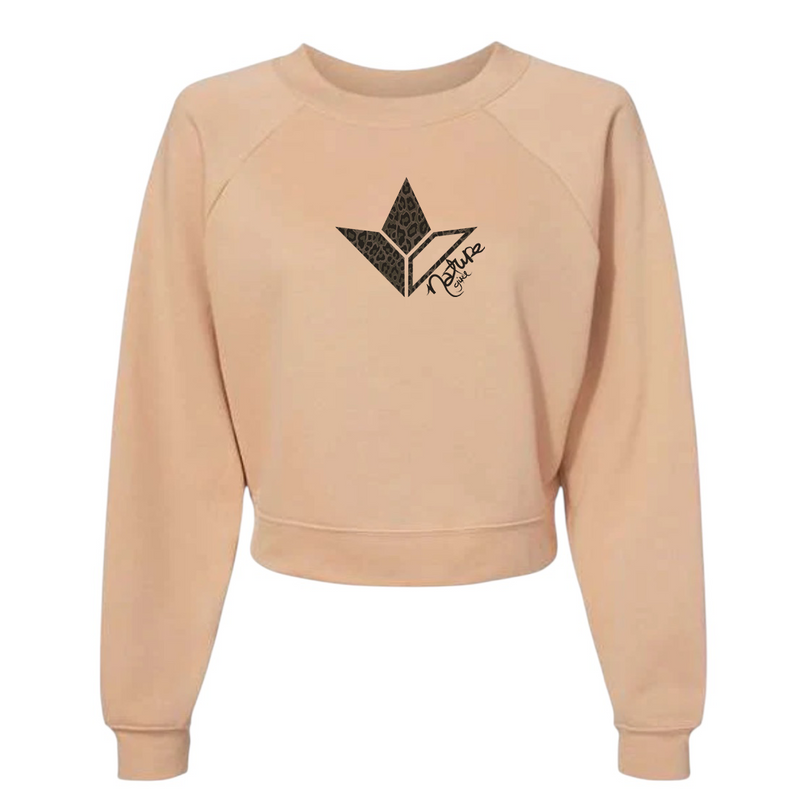Black Leopard Aloe Cropped Fleece Pullover Sweatshirt  (Women)