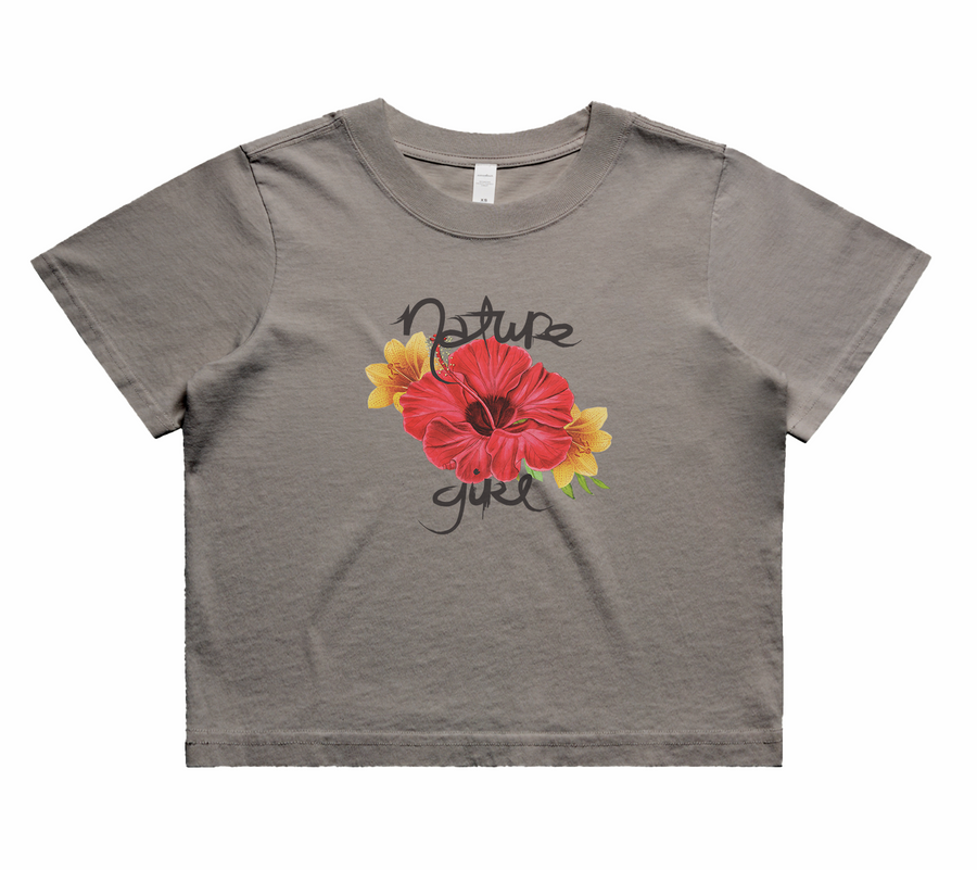 Hibiscus Short Sleeve Faded Crop T-Shirt (Womens) image 1