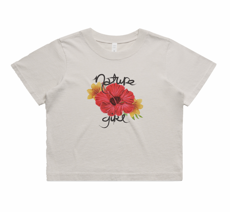 Hibiscus Short Sleeve Faded Crop T-Shirt (Womens)