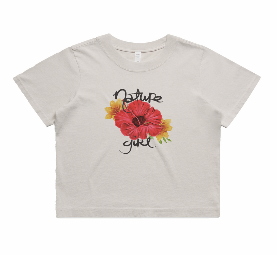 Hibiscus Short Sleeve Faded Crop T-Shirt (Womens) image 0