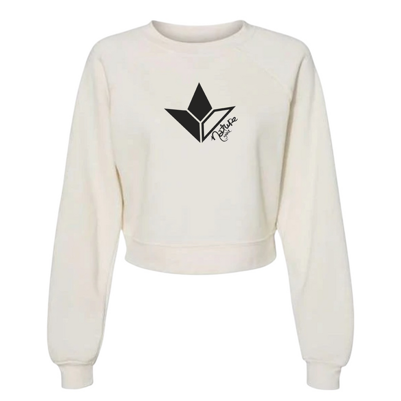 Black Aloe Cropped Fleece Pullover Sweatshirt  (Women)
