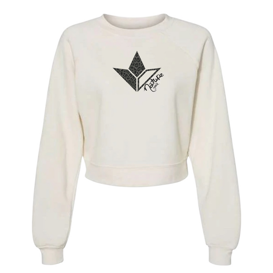 Black Leopard Aloe Cropped Fleece Pullover Sweatshirt  (Women) image 1