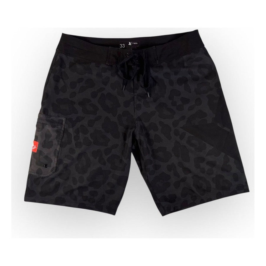 Black Leopard VeraFlex Side Seam Boardshorts with Cargo Pocket front view
