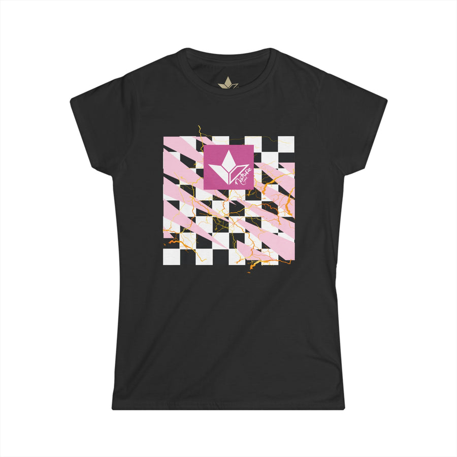 Illuminous Pink Lightning Checkered Short Sleeve T-Shirt w Aloe Pink Sq.(Womens) image 1