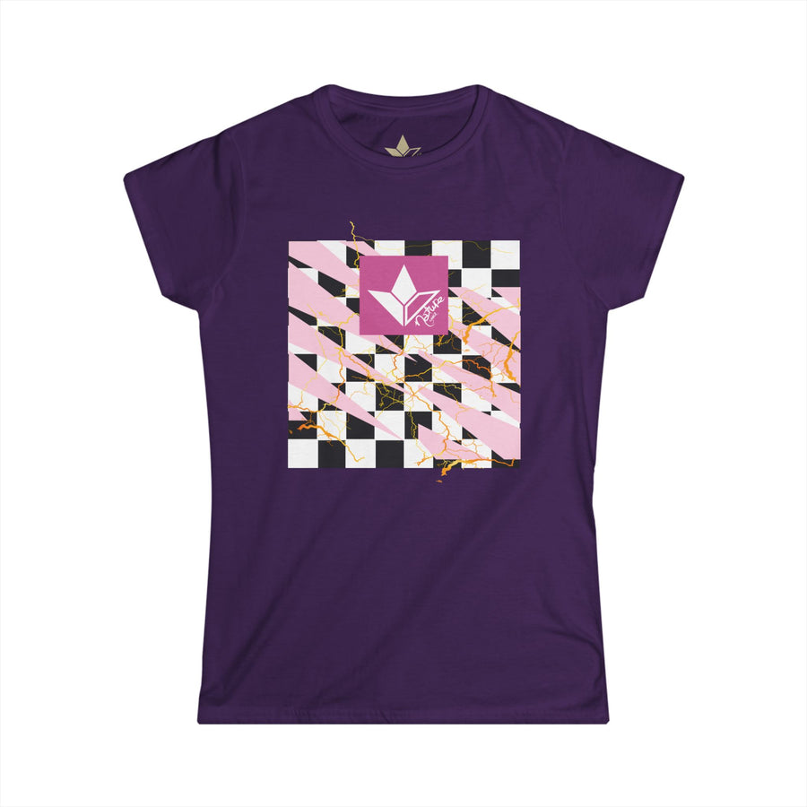 Illuminous Pink Lightning Checkered Short Sleeve T-Shirt w Aloe Pink Sq.(Womens) image 3