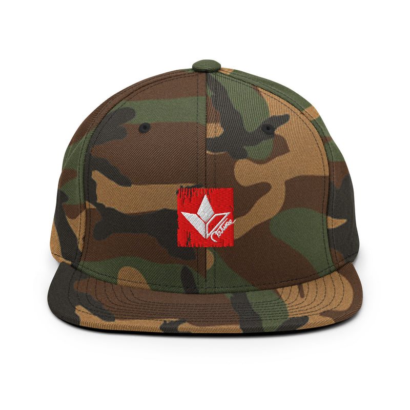 Camo Red Squared Embroidered Snapback Flat Bill Hat